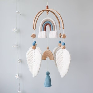 Regenboogmobiel macramé, boho-inrichting kinderkamer, mobiel babyjongen voor wieg