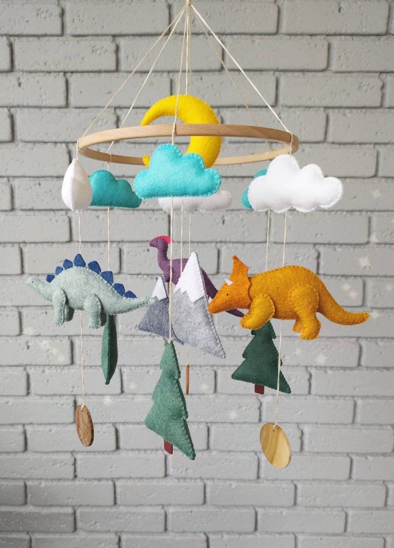 Dinosaur mobile Dinosaur nursery decor Felt mobile for | Etsy
