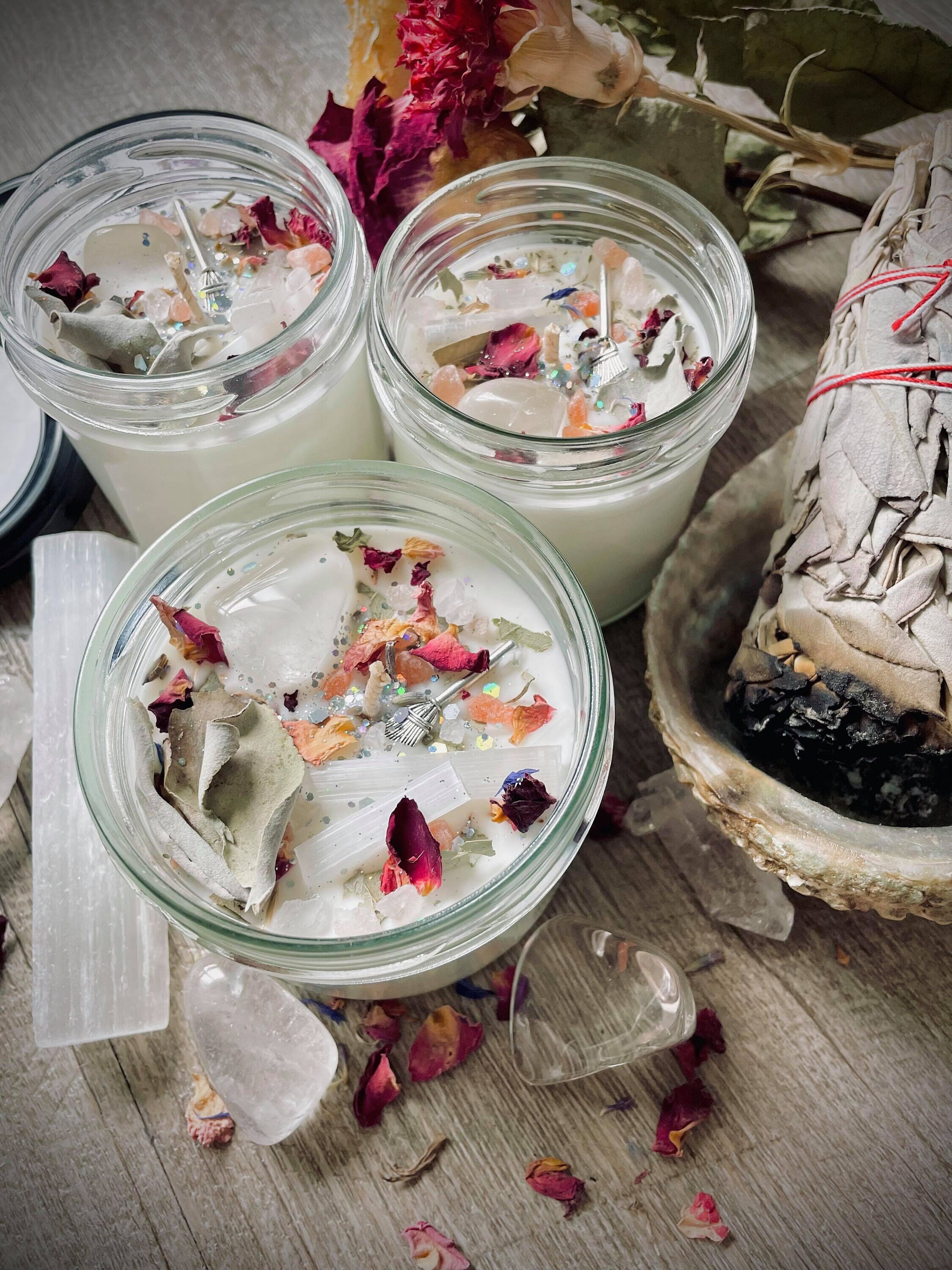 Bougie Nettoyage Énergétique - Sélénite Cristal de Roche Ésotérisme Sorcellerie Witch Sorcière- Puri