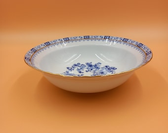 Kronester Bavaria China Blau Schüssel 23,5 cm | Vintage Porzellan Servierschüssel | Goldrand Blumendekor