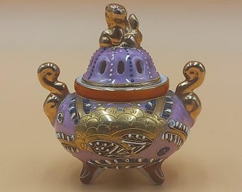 Räuchergefäß Vintage 9 cm | Weihrauchbrenner Porzellan Golddekor | Satsuma Stil | Asiatika China Japan Deko