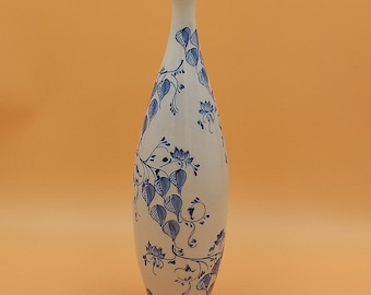 Vintage Porzellanvase 40 cm | Blau Weiß Blumendekor | Große schlanke Vase | Bodenvase | Florale Dekovase | Vintage Wohndeko