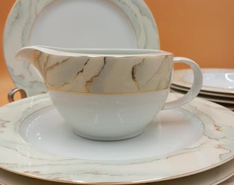 Tettau Porzellan Speiseservice 16-tlg. Vintage | Königl. pr. Tettau | Mint Grün Gold | Marmor Dekor | 6 Personen