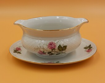Schumann Arzberg Sauciere Vintage | Bavaria Porzellan Rosen Goldrand | 0,3 L | Alte Porzellan Sauciere Rosendekor