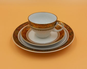 DDR Kaffeegedeck S.P.E. W1 Made in GDR | Vintage Porzellan Golddekor | Tasse Untertasse Kuchenteller | Sammeltasse