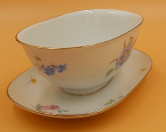Heinrich Selb Bavaria Jenny Lind Sauciere 0,5 L | Vintage Porzellan Goldrand | gelbe/blaue Blumen | H&C Germany