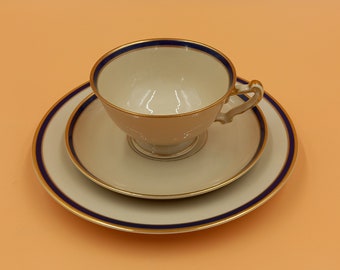 Heinrich Christine Kaffeegedeck Vintage | H&C Selb Bavaria | Kobaltblau Goldrand | Tasse Untertasse Kuchenteller | Porzellan