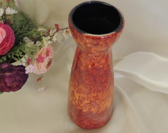 Vintage Keramik Vase 31,5 cm | Rot Orange Effektglasur | 60er 70er Jahre | Mid Century Retro Vase | Fat Lava Style