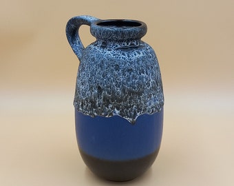 Scheurich 484-27 Fat Lava Vase – West Germany  Vintage Vase mit Henkel | Blaue Effektglasur | 26 cm | Mid Century Keramikvase | Retro Deko