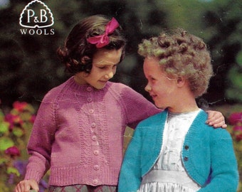 Vintage 1950s, Childrens Bolero with Buttons & Raglan Button Thru Cardigan 4 to 9 years, Knitting Pattern in 3 Sizes, INSTANT DOWNLOAD