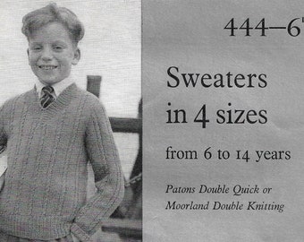 Vintage 1950s Knitting Instructions Sweaters in Four Sizes from 6 to 14 Years Complete Patterns - INSTANT DOWNLOAD