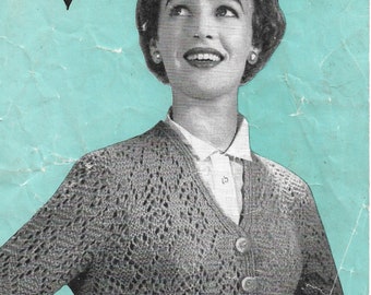 Vintage 1950s, Bestway Lacy Cardigan Size 33 to 37 inch bust, Knitting Pattern, INSTANT DOWNLOAD