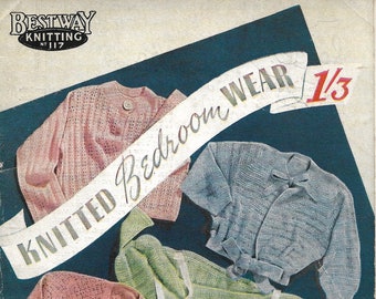 Vintage 1940s Knitted Bedroom Wear Pattern Booklet with 10 New Bedjacket Designs & Bedsocks + Hot Water Bottle Cover - INSTANT DOWNLOAD
