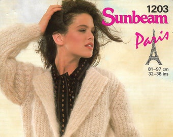 Vintage 1980s Sunbeam Paris Jacket 81—97 cm (32-38 ins) One Page Knitting Instruction Leaflet with Complete Pattern - INSTANT DOWNLOAD