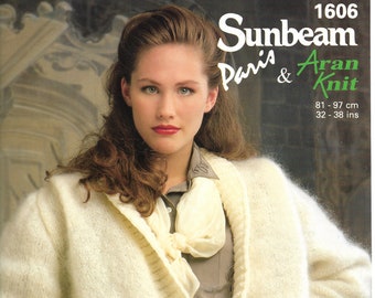 Vintage 1980s Sunbeam Paris & Aran Knit Jacket 81—97 cm (32-38 ins) One Page Knitting Instruction Leaflet - INSTANT DOWNLOAD