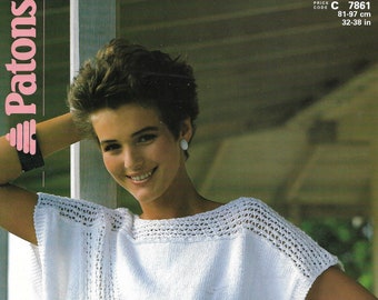 Vintage 1980s Wide Top Diagonal Mesh Panel DK Sweater 32 - 38 ins One Page Knitting Pattern - INSTANT DOWNLOAD