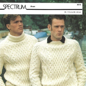 Vintage 1980s Mens Aran Crew and Roll Neck Sweaters Four Page Knitting ...