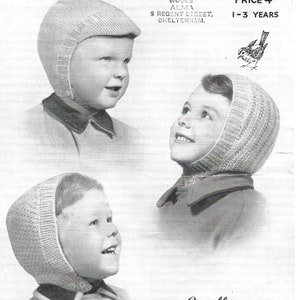 Vintage 1950s Robin Knitting Pattern Three Wool Hats for Boys 1-3 Years - Peaked Helmet, Moss Stitch Helmet & Balaclava - INSTANT DOWNLOAD