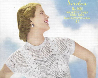 Vintage 1950s Lady’s Lacy Jumper Three Sizes 34 36 38 in 3 Ply Wool - 4 Page Knitting Leaflet with Complete Pattern - PDF DOWNLOAD