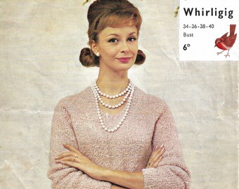 Vintage 1950s Lady’s V Neck Sweater To Fit 34, 36, 38 or 40 Inch Bust - 4 Page Knitting Instruction Leaflet with Complete Pattern - DOWNLOAD