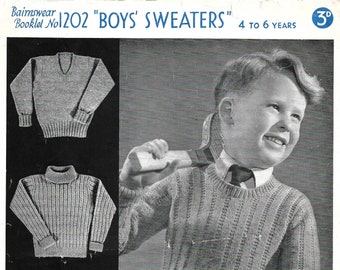 Vintage 1950s Bairnswear Boys’ Sweaters Knitting Instructions in Four Designs from 4 to 6 year olds Complete Patterns - INSTANT DOWNLOAD