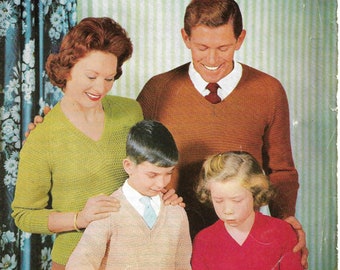 Vintage 1950s Knitting Pattern For Family Sweaters in NINE Sizes #C1064 - INSTANT DOWNLOAD