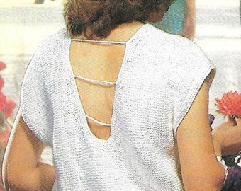 Vintage 1980s, Sirdar Sunseeker 6679 Pure Cotton Double Knit Top, Daring Low Back, size 32 to 42 ins Knitting Pattern, INSTANT DOWNLOAD