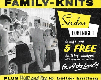 Vintage 1950s Knitting Pattern Family-Knits with 5 Sirdar Designs for All the Family + Hints and Tips to Better Knitting - INSTANT DOWNLOAD