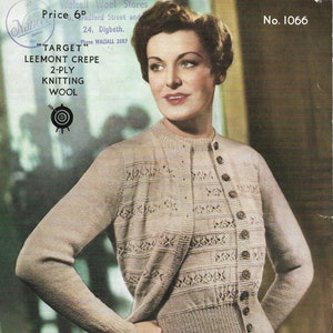 Vintage 1940s Knitting Pattern For A Ladies&#39; Lace Stripe Twin Set To Fit 36”/38” Bust, Jumper Length 20”, Cardigan 21” INSTANT DOWNLOAD