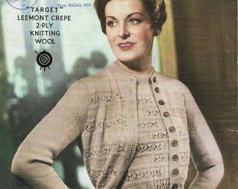 Vintage 1940s Knitting Pattern For A Ladies' Lace Stripe Twin Set To Fit 36”/38” Bust, Jumper Length 20”, Cardigan 21” INSTANT DOWNLOAD