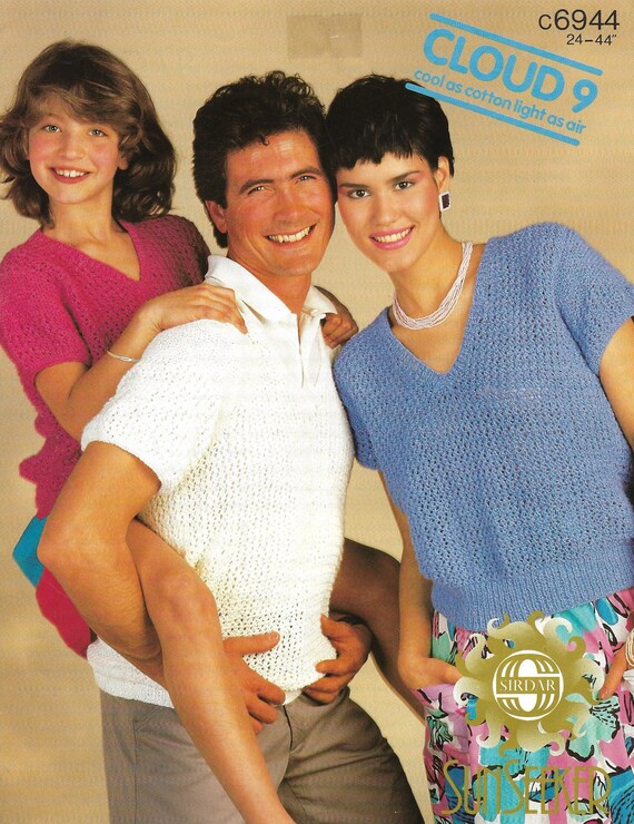 Vintage 1980s, Cloud 9 V Neck Cotton Tops for Men, Women