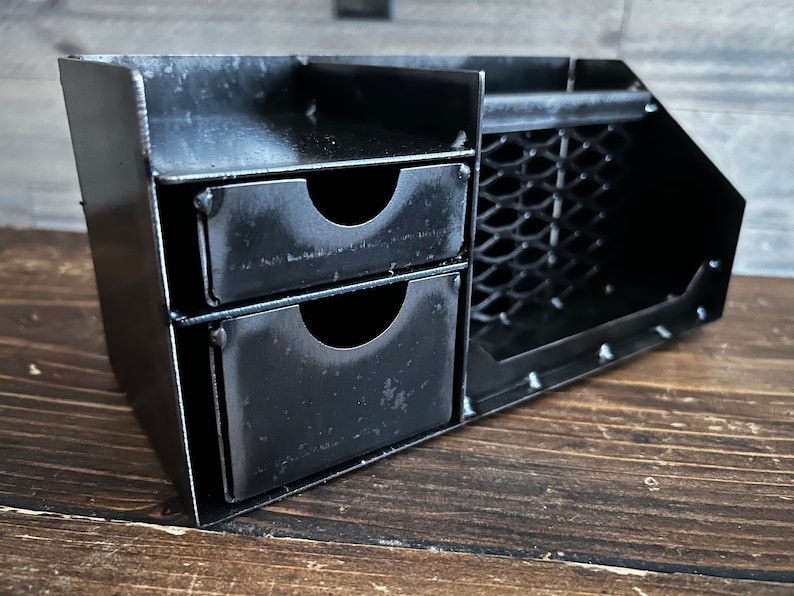 Industrial Steel Desk Organizer 2 Drawer Office Caddy Etsy