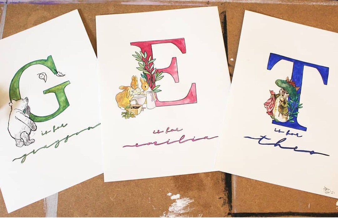 Personalised Baby Name Artwork, Classic Children's Characters Etsy