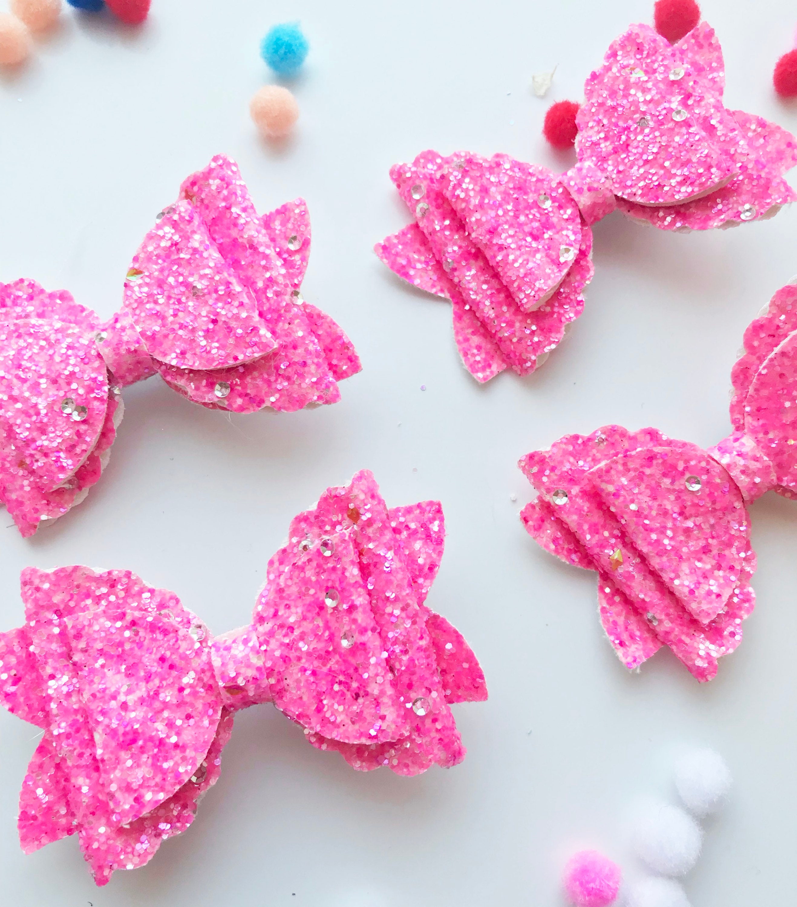 Pink Glitter Bow Pink Hair Bow Sparkly Hair Bow Girls Etsy UK