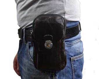 Sheriff Easy-Click Belt Waist Bag from Genuine Black Leather Holster
