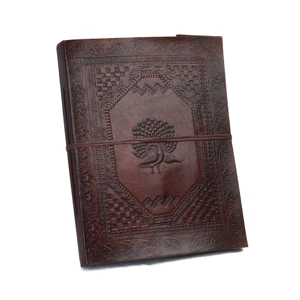 The Flame of Life * Photo Album XXL Peacock Vintage Buffalo Leather Black Pages Cotton Paper Handmade