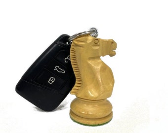 ROOGU Key Ring Car Real Chess Piece Fischer-Spassky Knight Horse Wood Handmade India