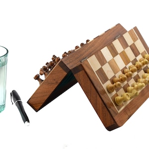 ROOGU Magnetic Chess Set  Board 10'' Pieces 1.75'' Handmade India Acacia Wood