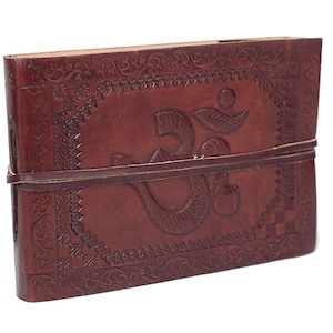 It All Began with an Om - Vintage Buffalo Leather Photo Album Black Cotton Paper Handmade