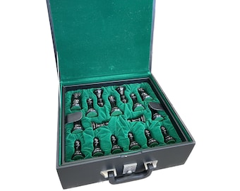 ROOGU 1849 Reproduit - Figurines d'échecs XL Ensemble Ebène Buis Mallette KH 4.4"