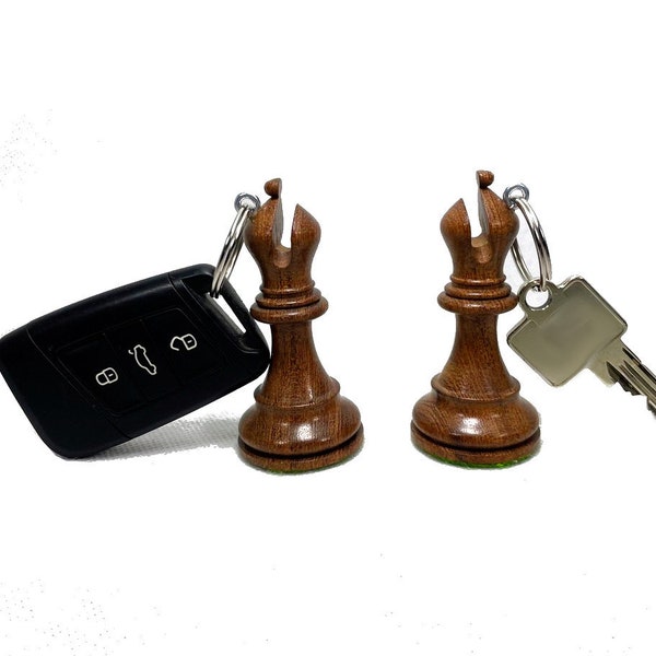 2x ROOGU porte-clés véritable pièce d'échecs coureur BOIS D'ACACIA Inde