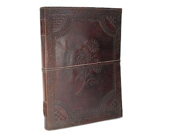 Herbarium Flowers Journal Guest- Note- Sketchbook Leather XXL (more than A4) Vintage Handmade In India