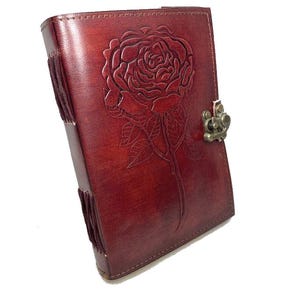 Taccuino Carta di Cotone Vintage Attraversare Fatta a Mano in India Pelle di Bufalo Rosa Fiore