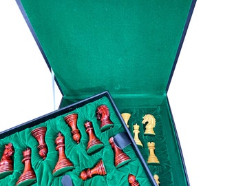 ROOGU Kangi 4.3'' Figures d'échecs Padouk Buis KH 11cm Fait main Inde