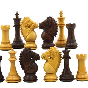 ROOGU Knight Force 4&quot; Chess Pieces Figures Acacia Wood Set 2 extra Queens Handmade India
