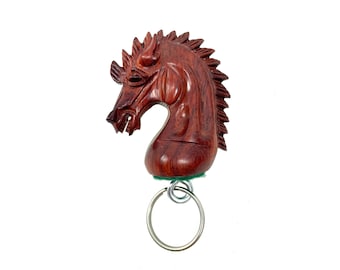 ROOGU porte-clés PREMIUM véritable pièce d'échecs chevalier cheval PADAUK corail bois Inde