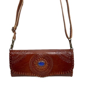 ROOGU Blue Eye Clutch Shoulder Evening Handbag Purse Genuine Leather Handmade India