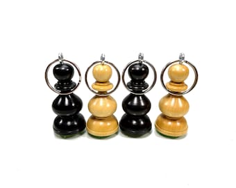 ROOGU Le trio Noir 6x Porte-clés Bague Véritable pièce d'échecs Pion Buis Inde