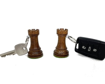 2x ROOGU porte-clés véritable pièce d'échecs tour ACACIA WOOD Inde