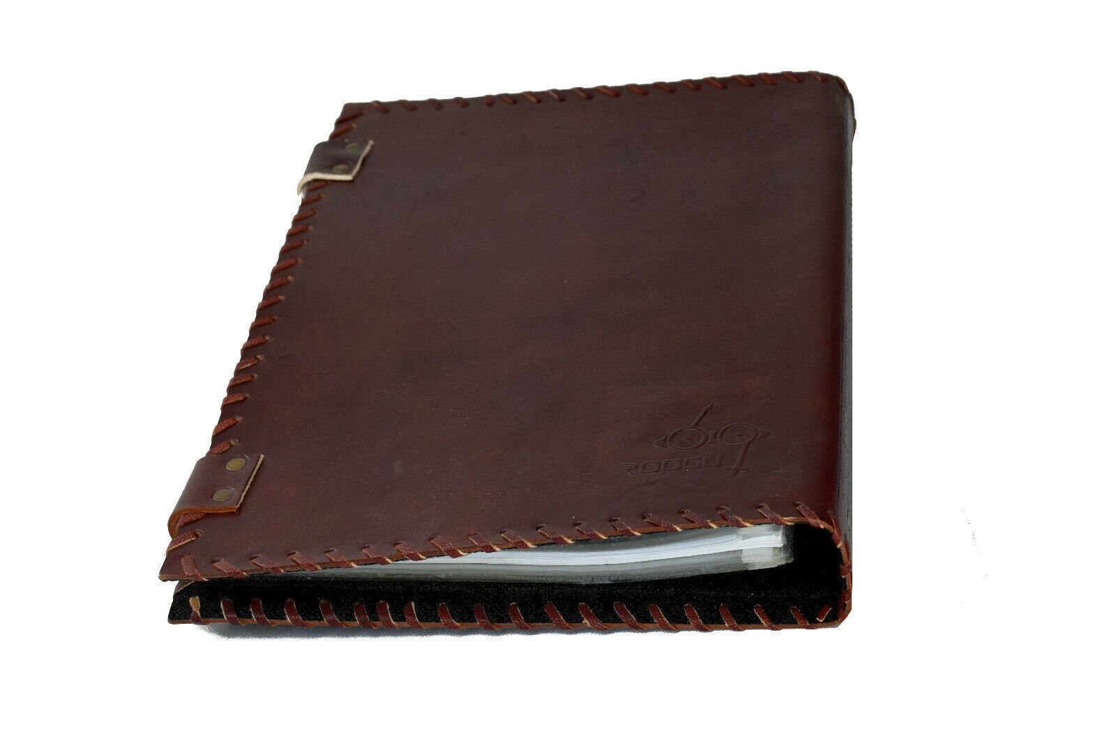 Archivador Cuero Vegetal Hecho Mano India ROOGU Archivador De Piel De Búfalo Natural - Hecho A Mano En India, DIN A4, 4 Anillas, Hebillas Laterales Carpeta Anillas A4 Piel Natural